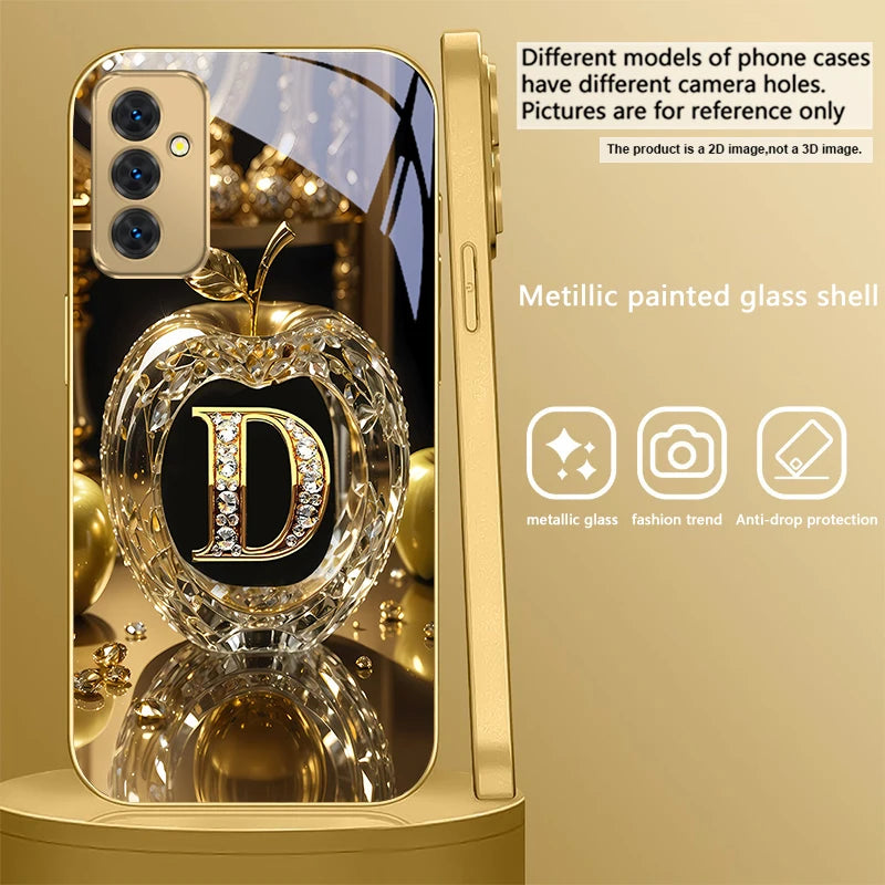 Gold clear phone case with letter 'A' for smartphone, featuring sleek transparent design and elegant gold accents.