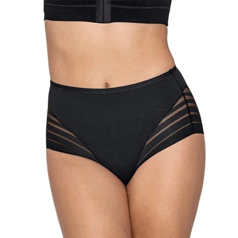 Set of three medium waist shaping fajas by Corporación Turística, displayed on a model for a snug fit and slimming silhouette.