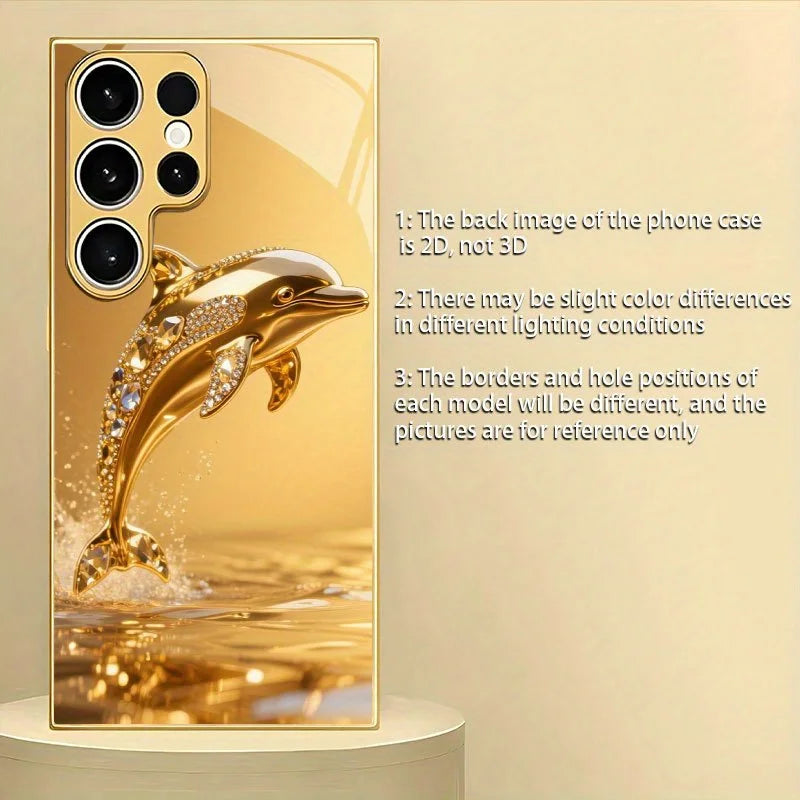 Silver glass dolphin patterned phone case from Corporación Turística, featuring a sleek, reflective design for smartphones.
