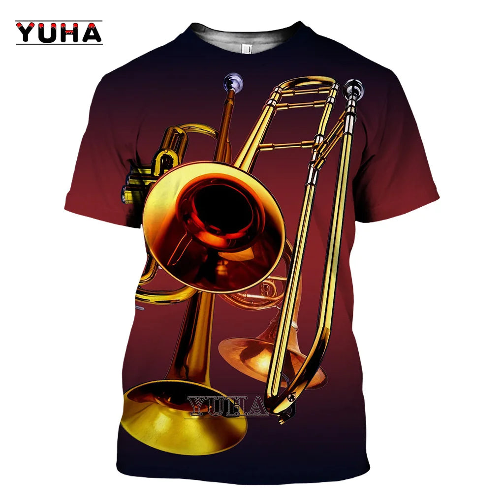 Camiseta Jazz Saxofón 3D Estampado Verano Hombre Manga Corta