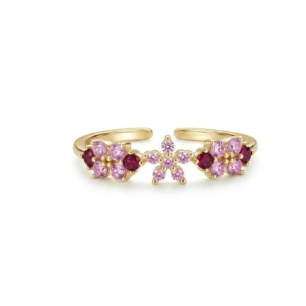 Anillo Flor Circon Colorido Ajustable Mujer Moda Vintage Regalo Joyería