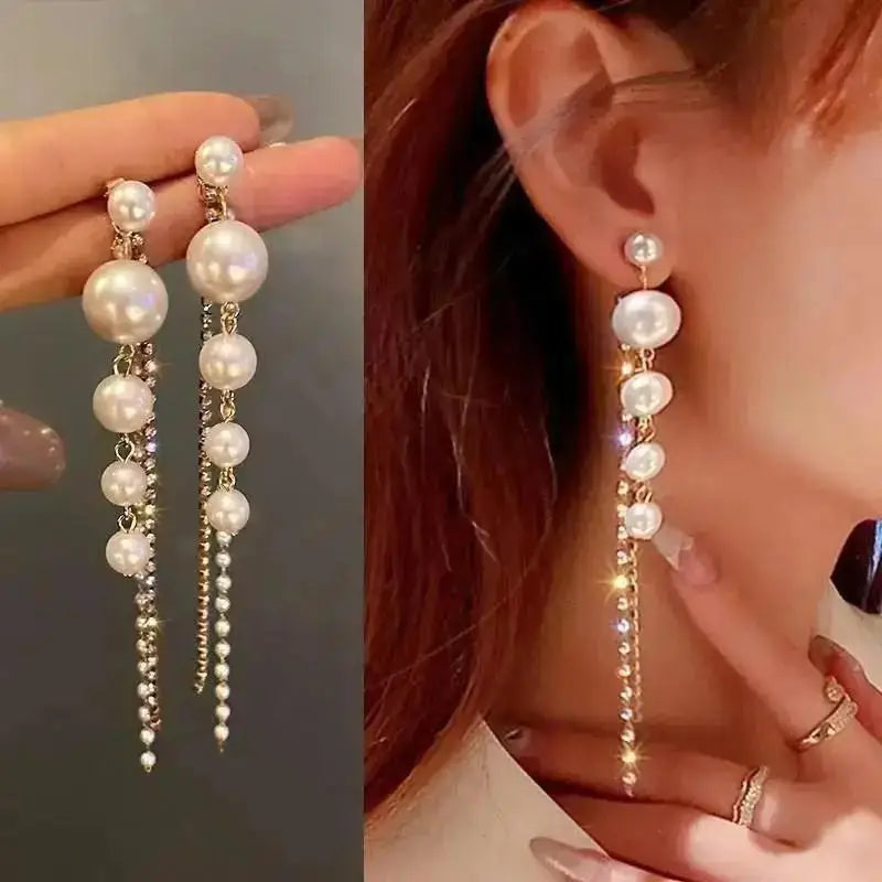 Pendientes de borla de perlas de moda coreana con aguja d...