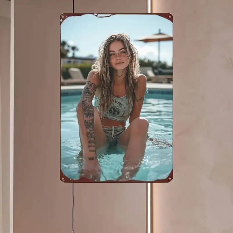 2D girl tattoo figure poster by Corporación Turística, featuring detailed artwork of a female character with tattoos.