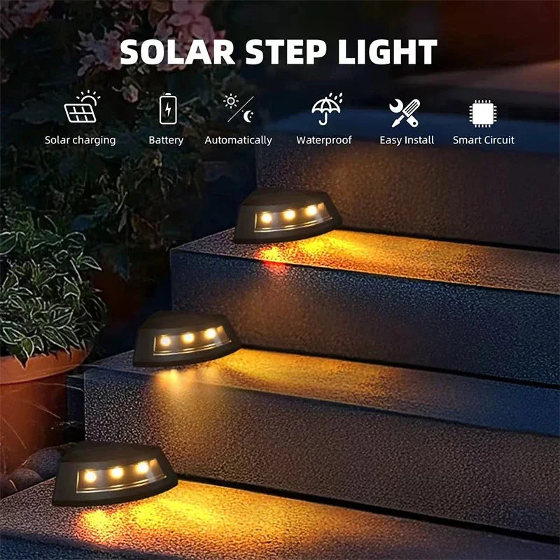 Luz solar para escaleras para exteriores, 3 luces LED par...