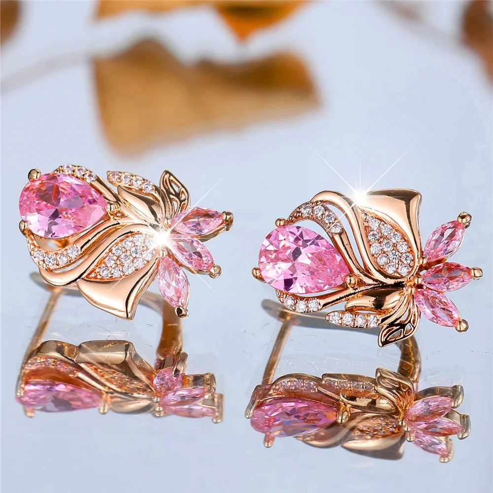 Pendientes de aro de piedra de circón rosa de lujo para m...