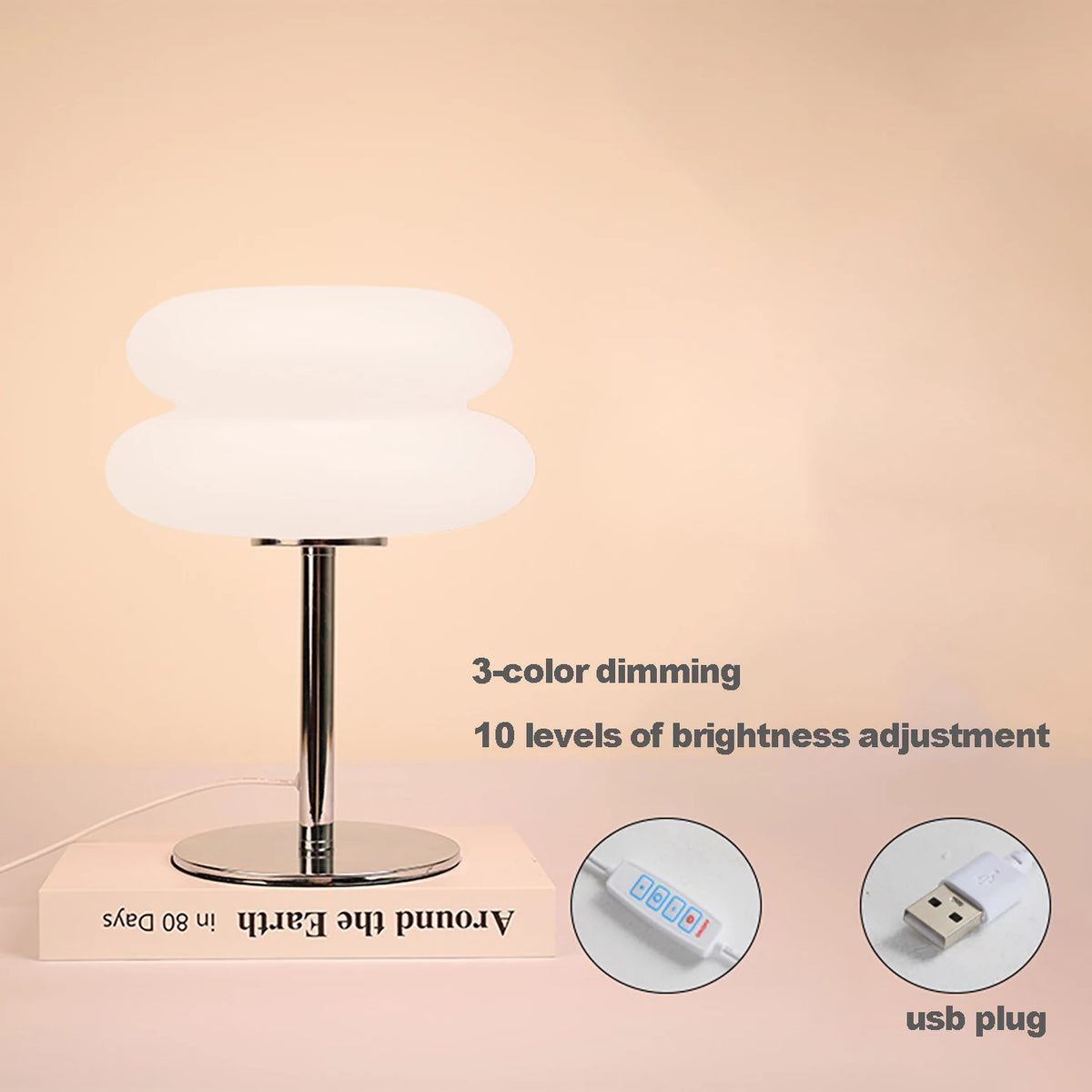 LED mushroom-shaped desk lamp with USB connection, modern design by Corporación Turística, ideal for bedside or workspace lighting.
