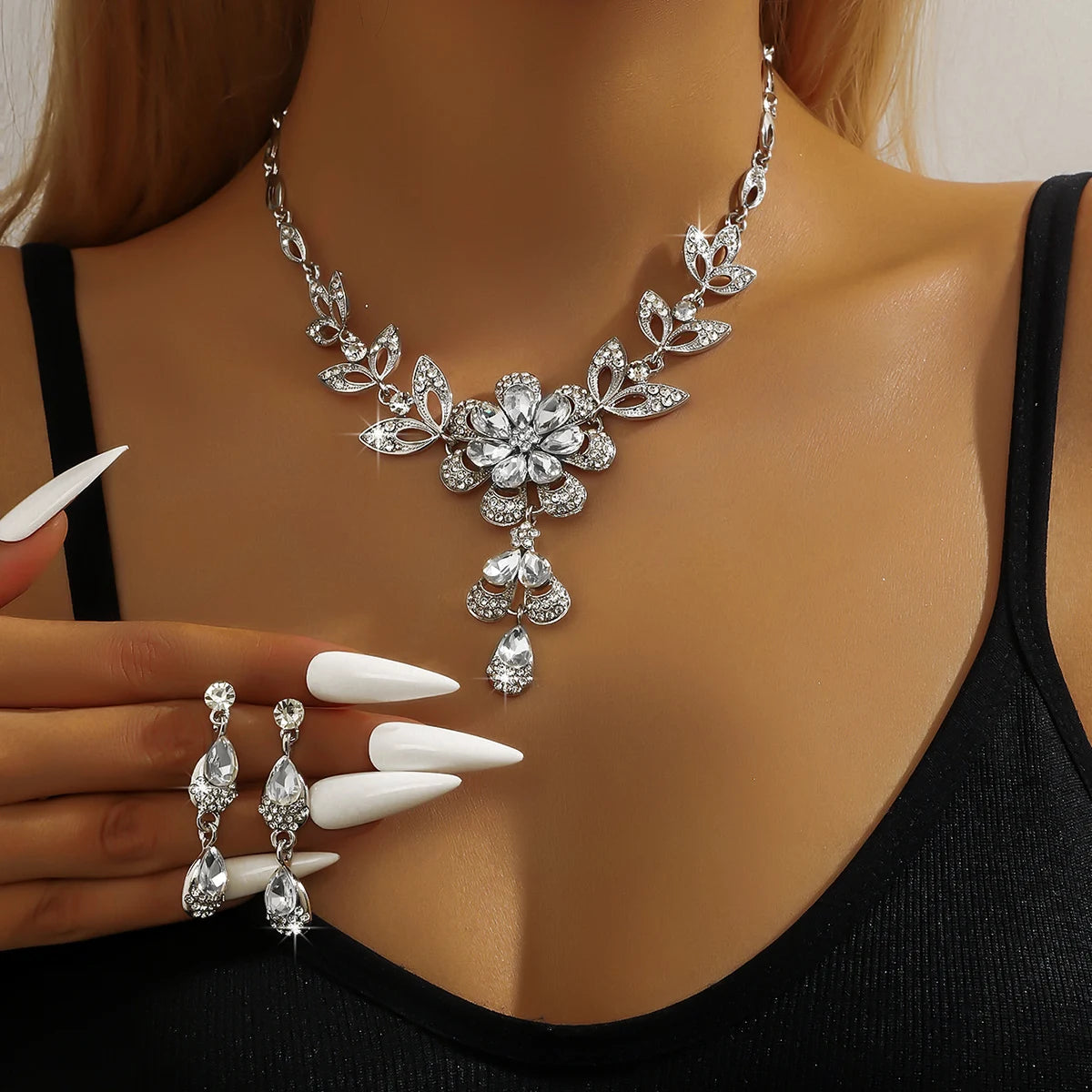 Conjunto de joyería para mujer, collar de flores de oro n...