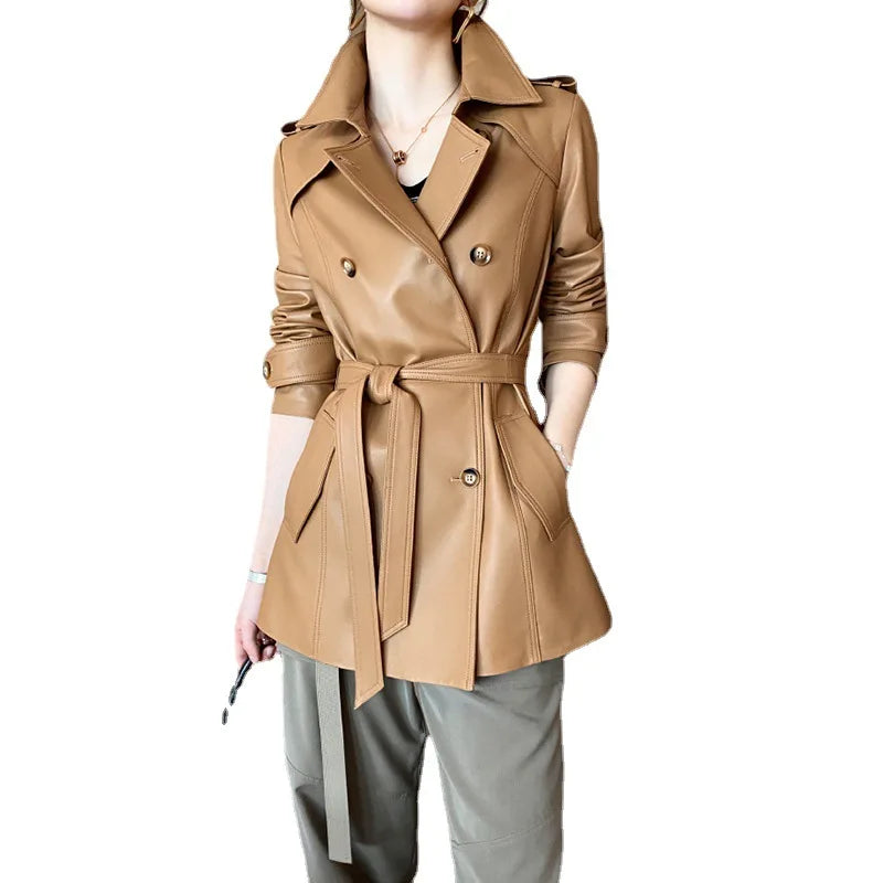 Chaqueta de cuero genuino para mujer, ropa de abrigo de m...
