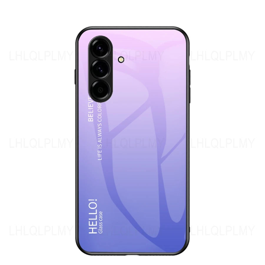 Tempered glass screen protector with gradient for Samsung Galaxy phone, featuring sleek design and durable protection.
