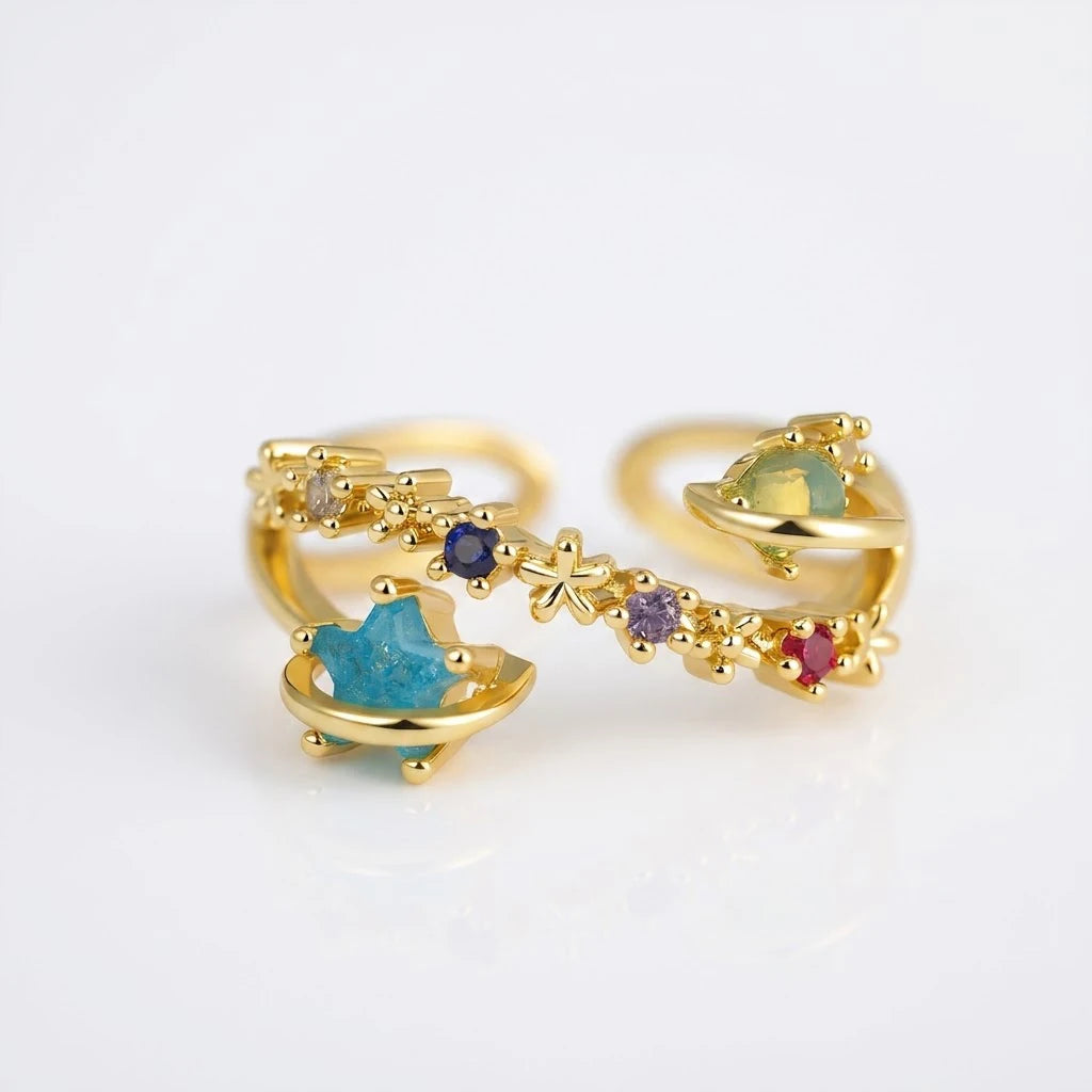 Anillo Flor Circon Colorido Ajustable Mujer Moda Vintage Regalo Joyería