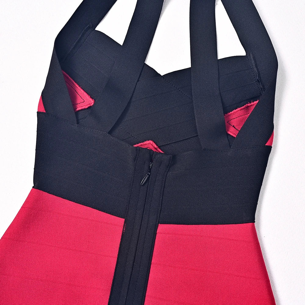 HQBORY-vestido Bandage Sexy rojo y negro con cuello Halte...