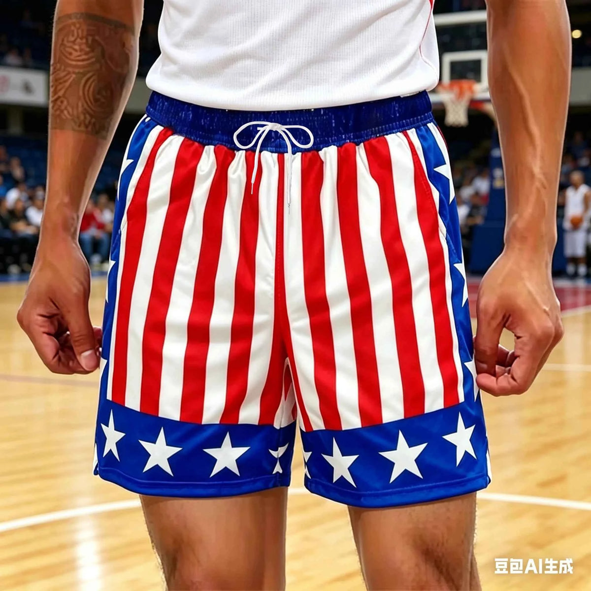 Pantalones Cortos Patrióticos Estilo Urbano con Rayas de Estrellas (Verano Holgado)
