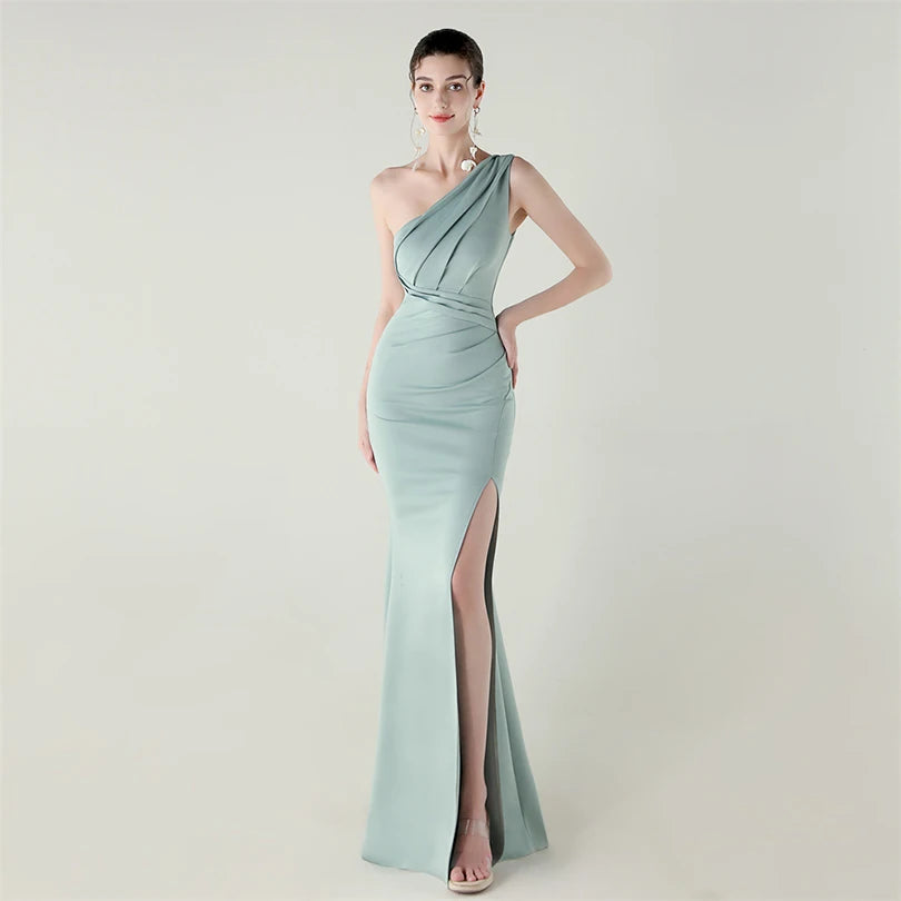 Vestido de Noche Sirena DEERVEADO Un Hombro Lujo (8 Colores)