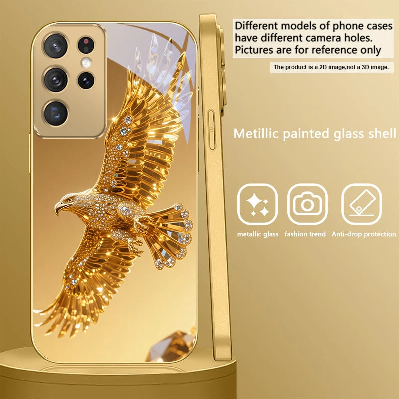 Golden dolphin phone case for Samsung Galaxy S20 FE, S21 Plus, S22, and S23 by Corporación Turística, with detailed dolphin design.