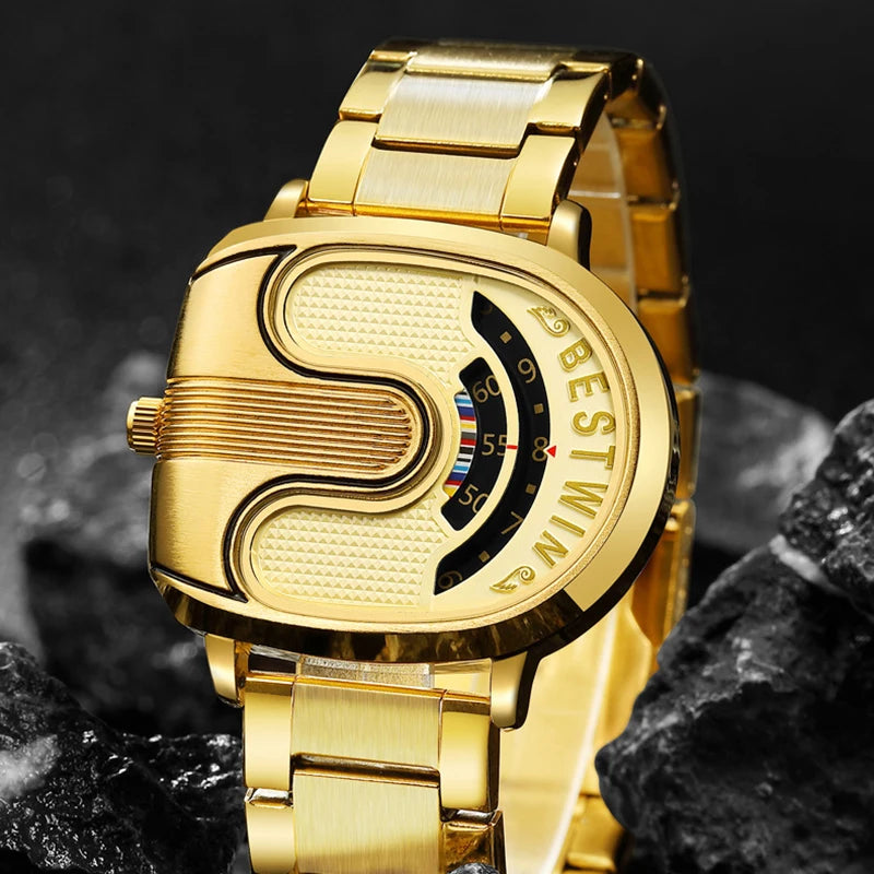 Relojes dorados de lujo para hombre, diseño único, banda ...