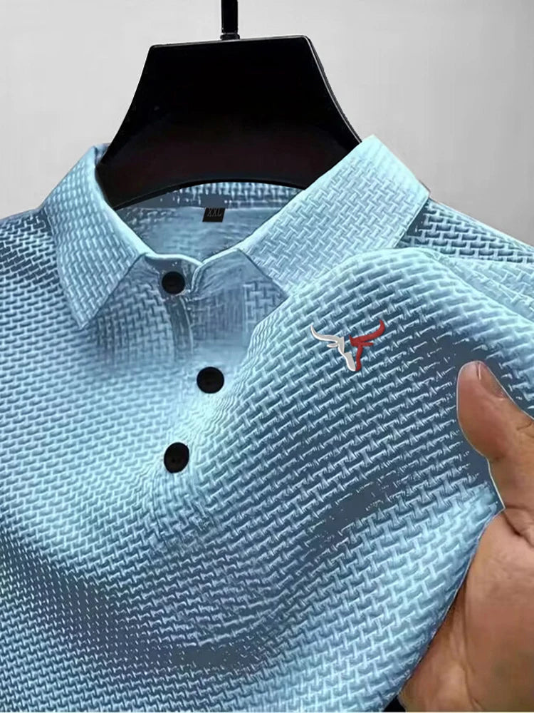 Camiseta Verano Hombre Seda Helada Solapa Casual Manga Corta - Corporación Turística