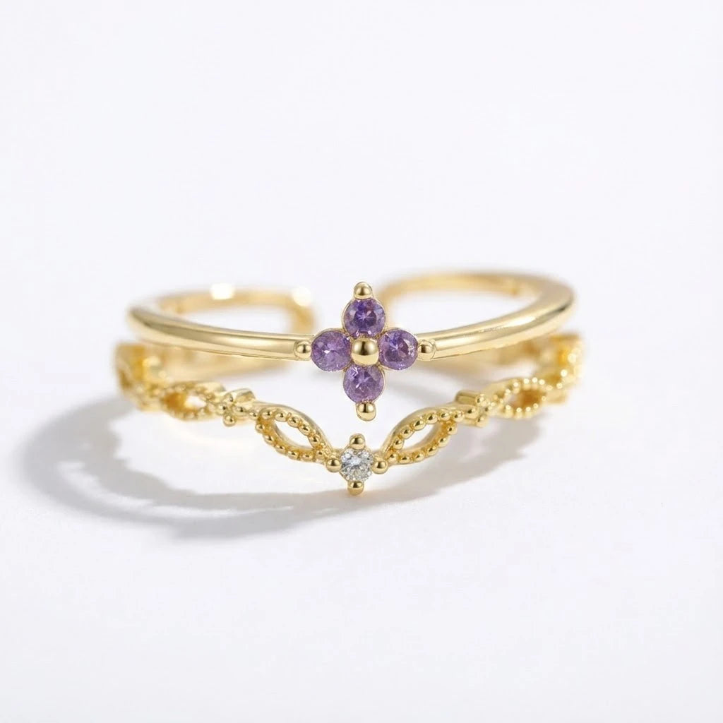 Anillo Flor Circon Colorido Ajustable Mujer Moda Vintage Regalo Joyería