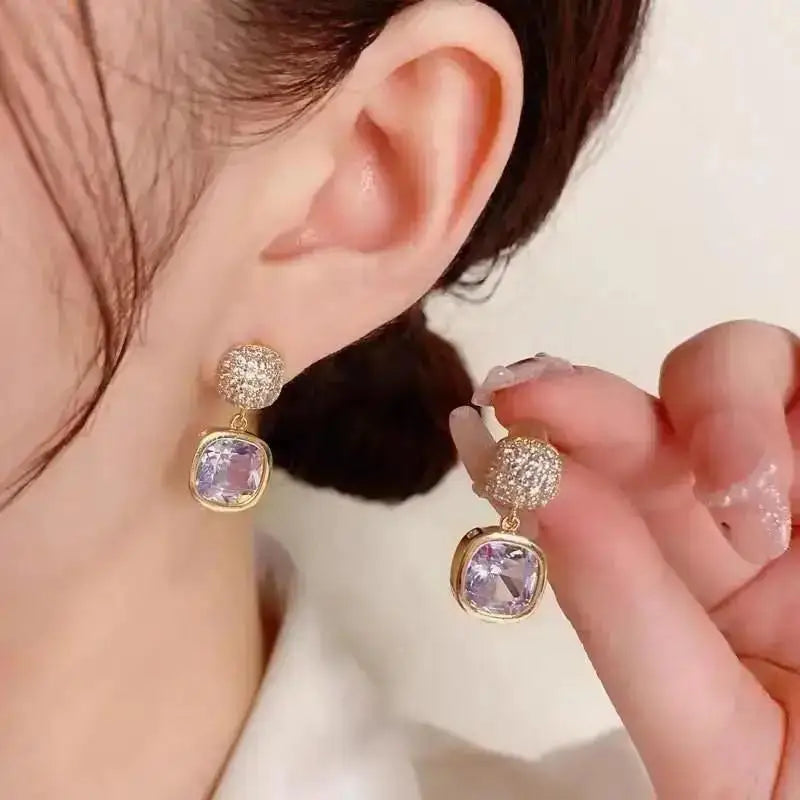 Pendientes de gota de corazón de cristal púrpura para muj...