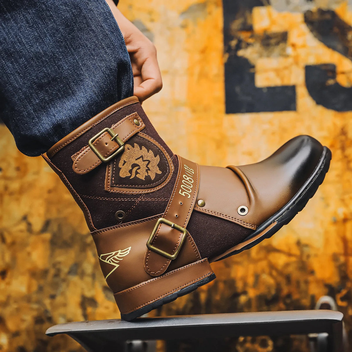 Botines de lujo con tótem para Hombre, Botas de moto con ...