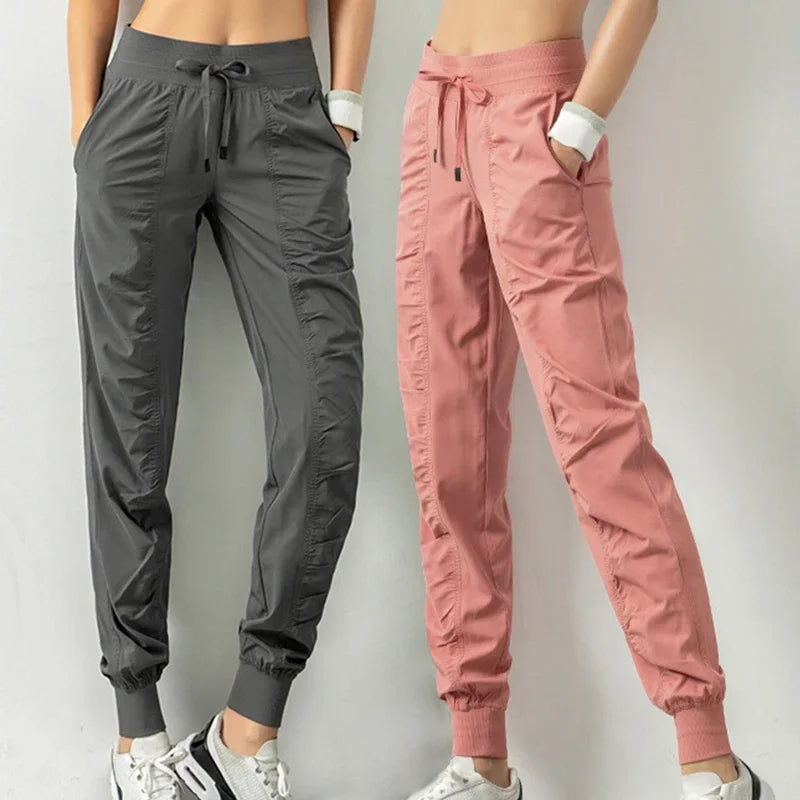 Pantalones de chándal de tela con cordón para correr, pan...