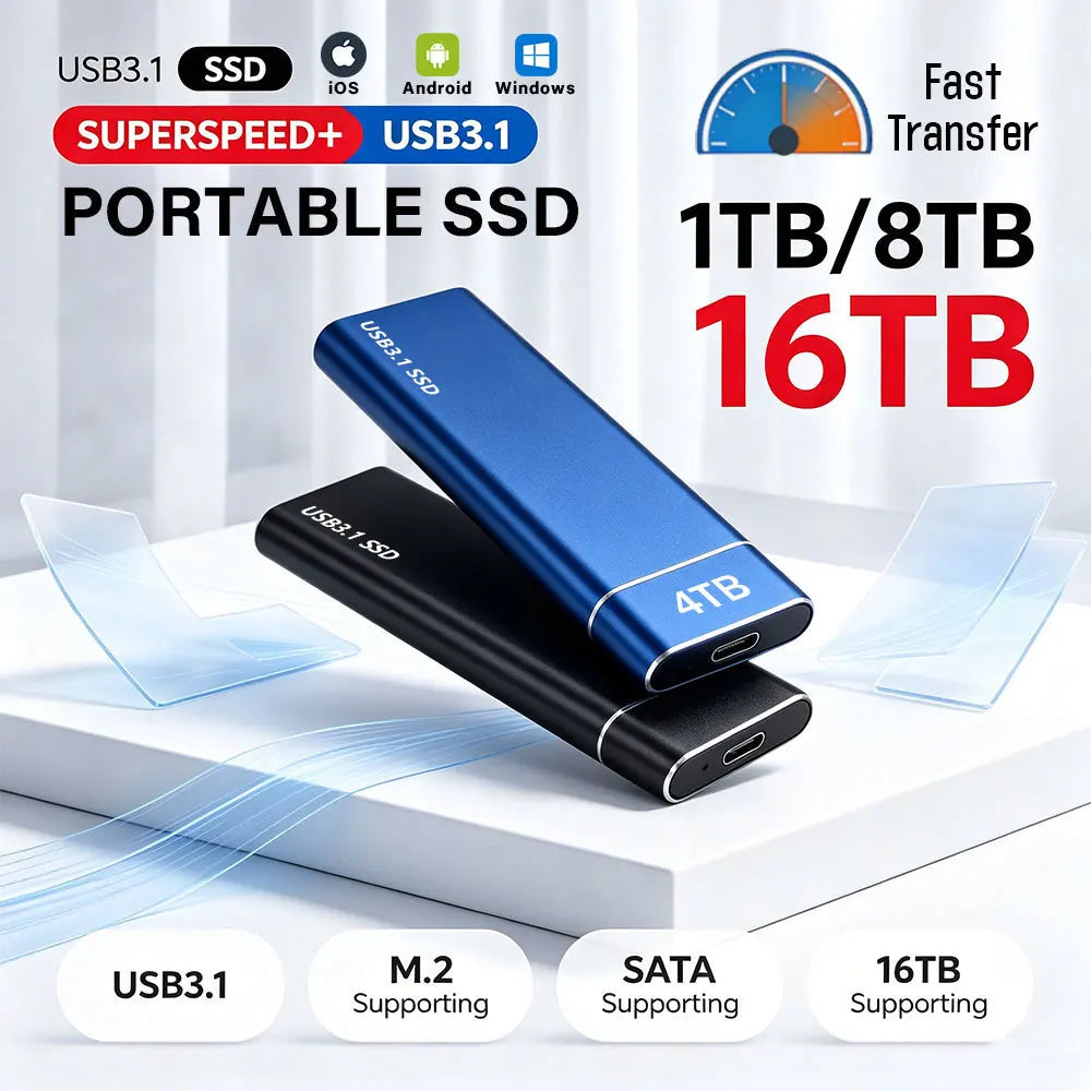 SSD Externo 8TB USB 3.1 Tipo-C Portátil - Rápido y Amplio