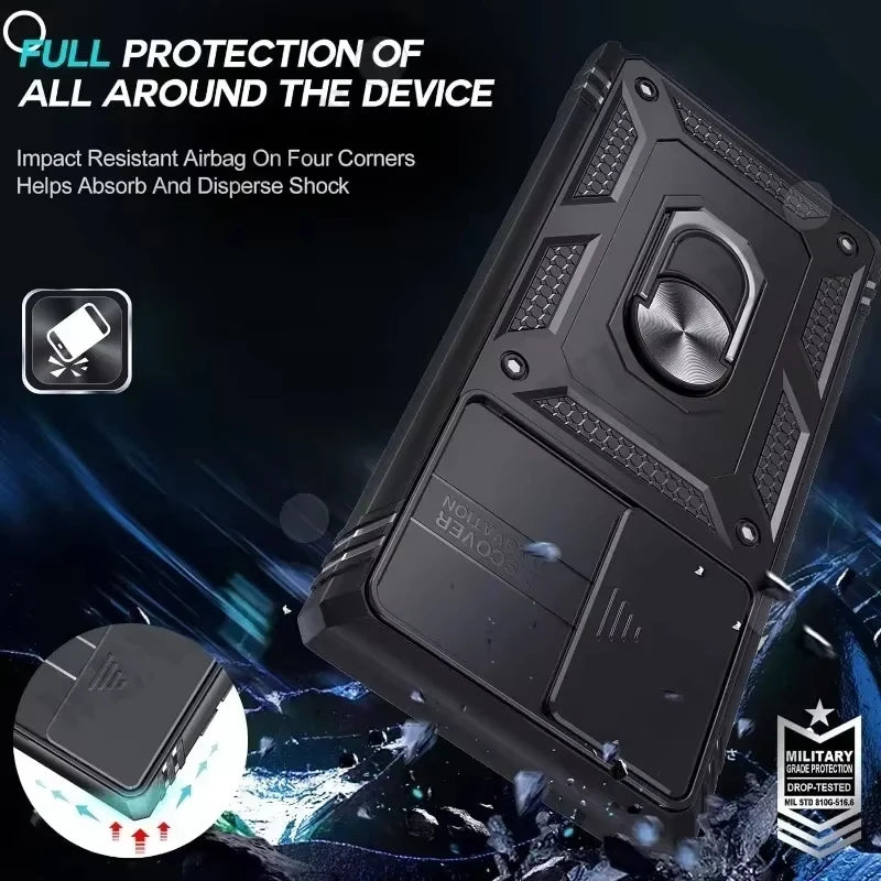 Durable protective case with 360-degree support for Samsung Galaxy S25 Ultra, S23, S26, S24 Plus, A57, A56, and A37 5G models.