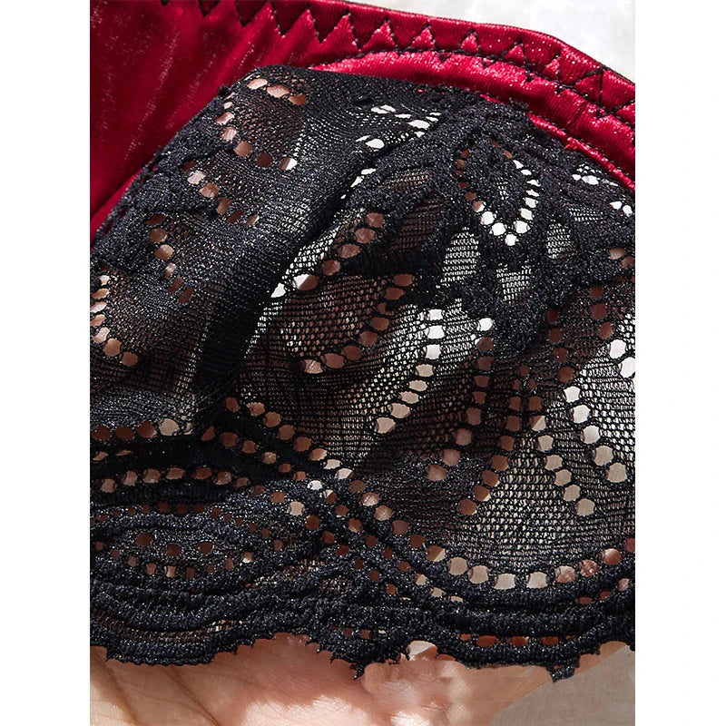 Sexy Valentine's Day lingerie set by Corporación Turística featuring lace and satin material, displayed on a model.