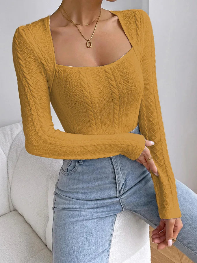Body de punto de manga larga para mujer Camisas de mono a...