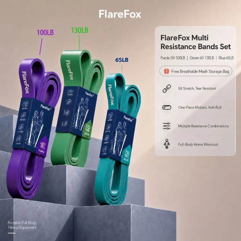 Bandas de Resistencia FlareFox: Dominadas, Fuerza y Agilidad (Kit Múltiple)