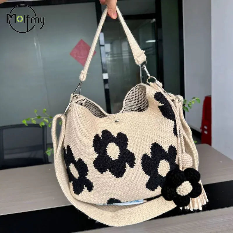 Bolso de mano de ganchillo hecho a mano con flores, carte...