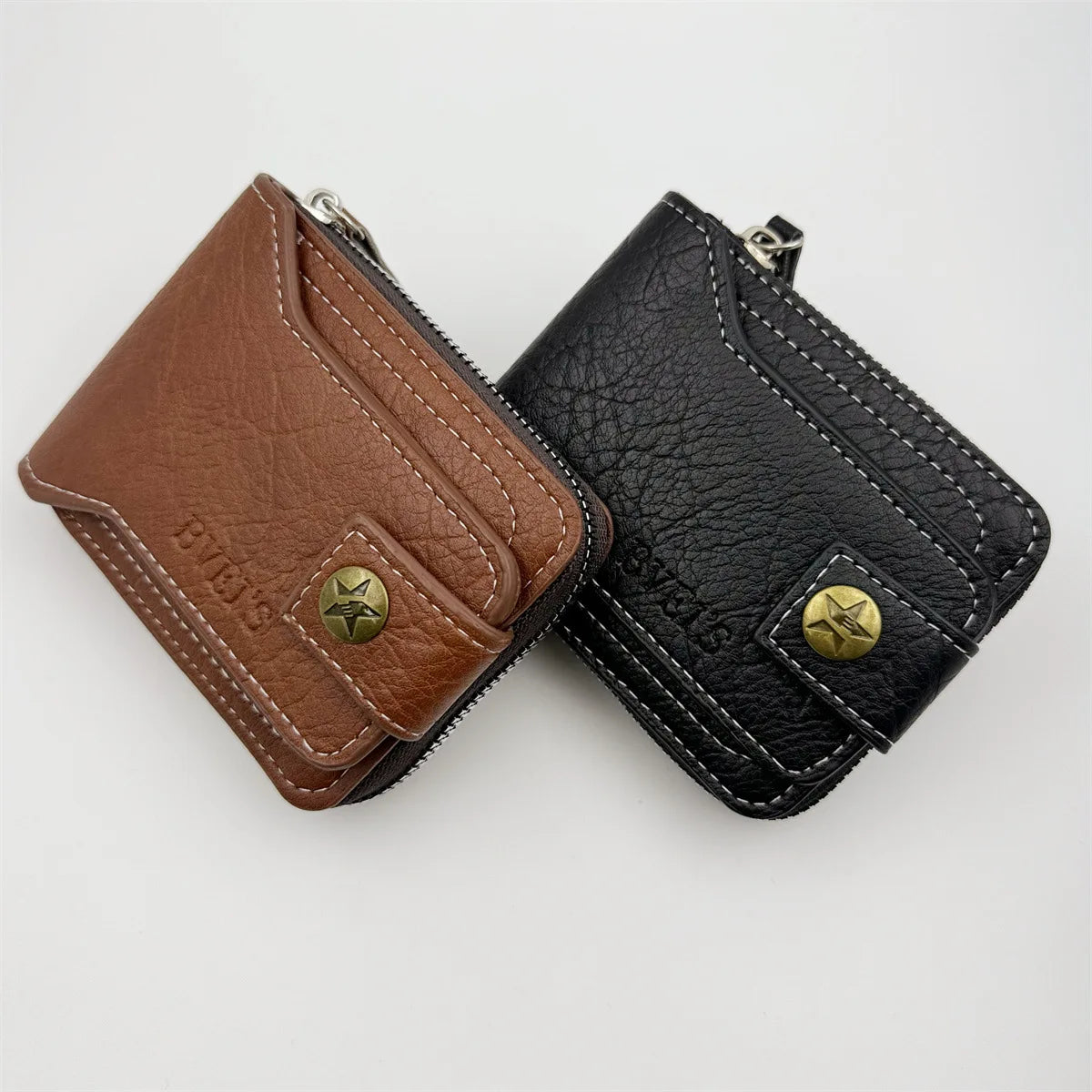 Cartera Plegable Hombre con Cremallera | Cuero PU Vintage | Tarjetero RFID