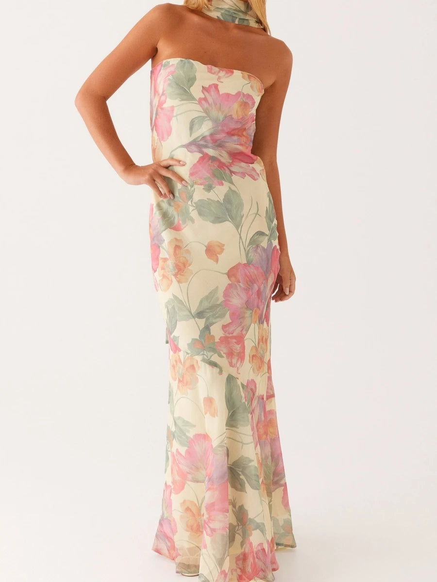 Vestido largo ajustado para mujer con pañuelo, vestido ma...