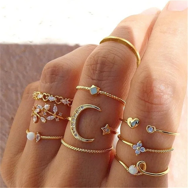 Conjunto Anillos Bohemios Circon Dorados Mujer | Modyle | Regalos Boda - Corporación Turística