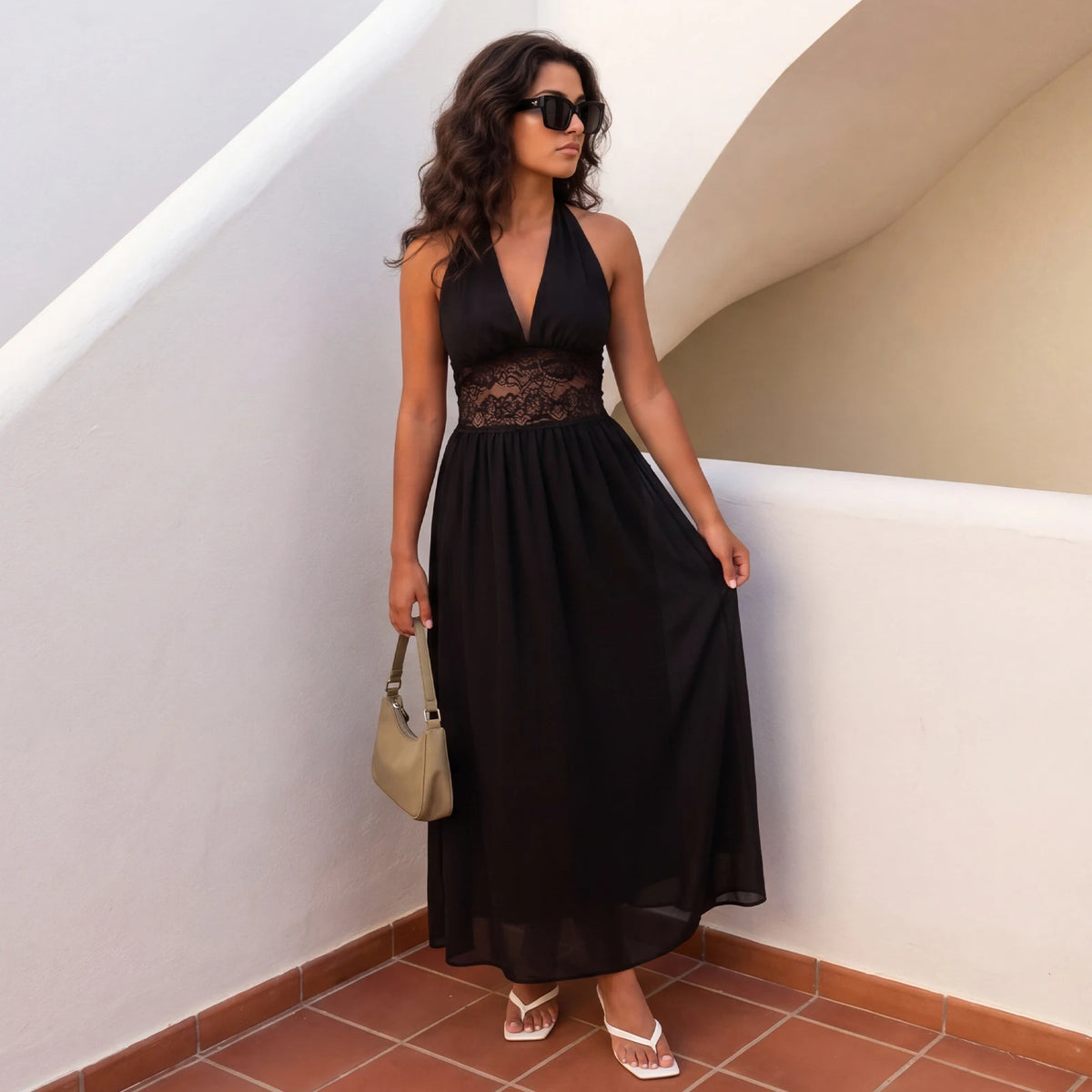 Vestido Halter Largo para Mujer, Elegante, Sin Mangas, co...