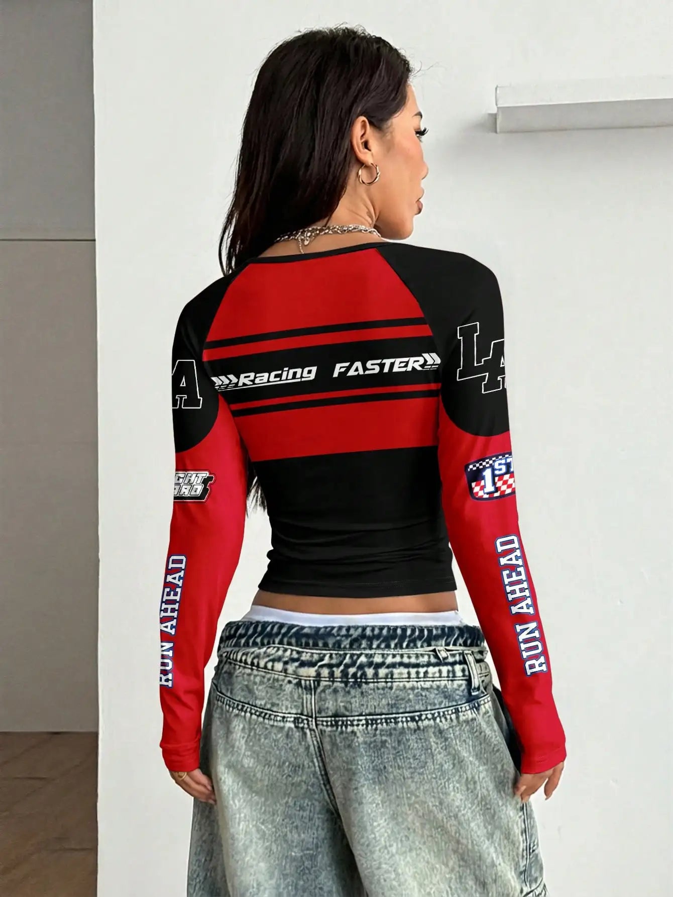 Camiseta de manga raglán con estampado gráfico de motocic...