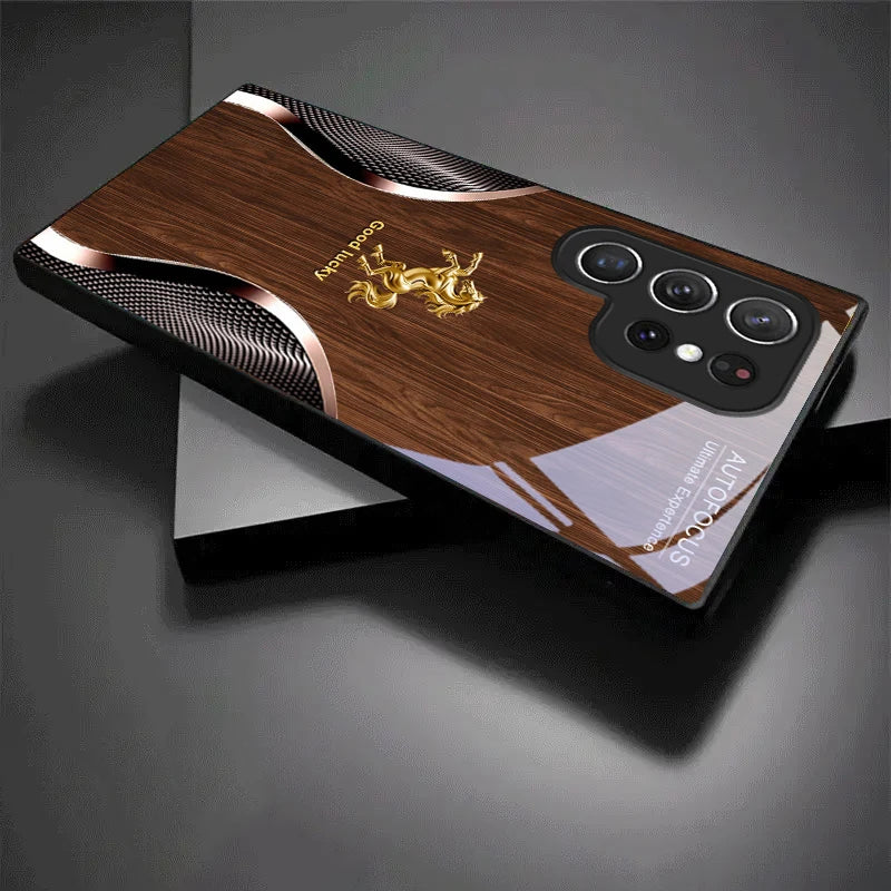 Black crystal Golden Steed Fortune phone case by Corporación Turística, featuring intricate design and durable material.