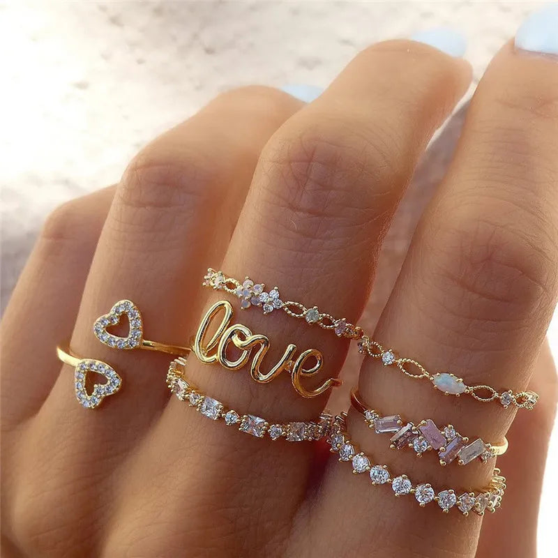 Conjunto Anillos Bohemios Circon Dorados Mujer | Modyle | Regalos Boda - Corporación Turística