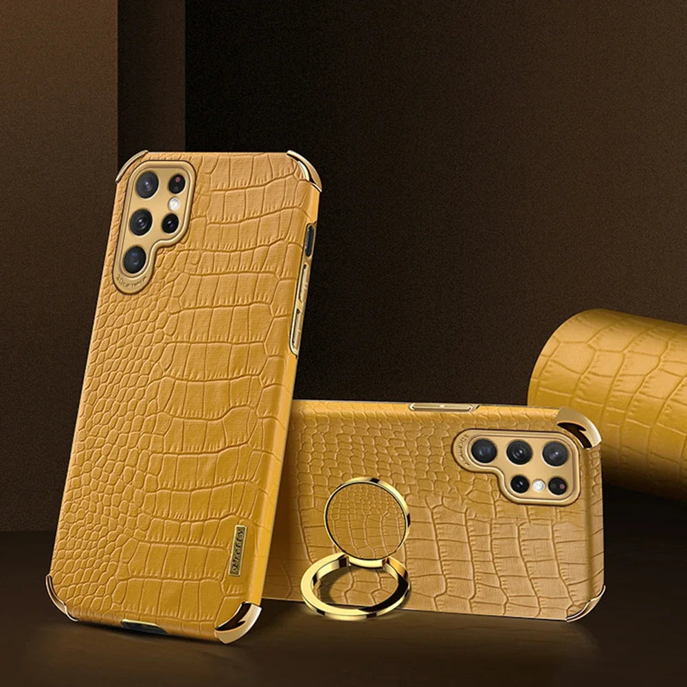 Leather Samsung Galaxy S23 Ultra case with patterned design by Corporación Turística, showing close-up of textured surface.