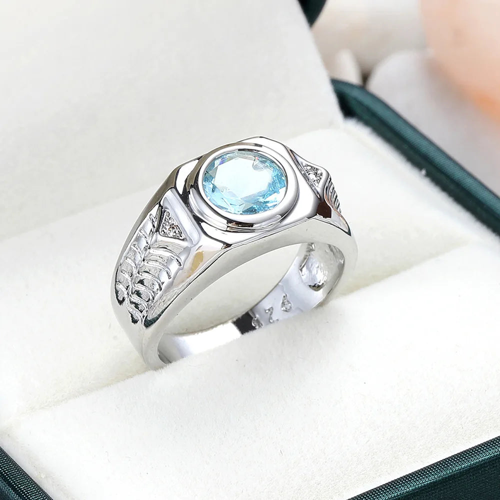 Anillos de circón azul con piedras preciosas de Aguamarin...