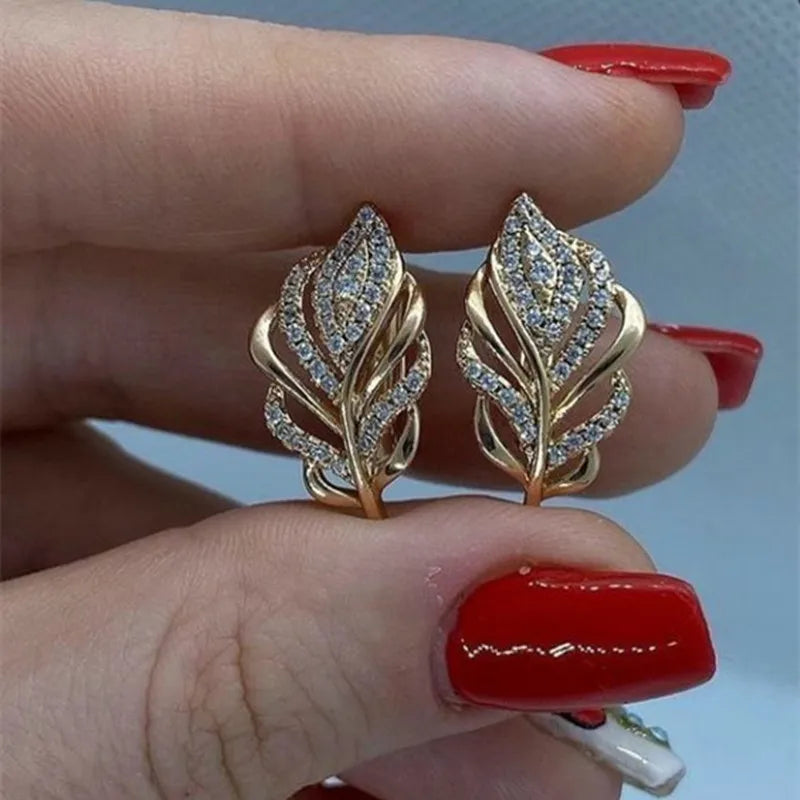 Pendientes de aro Huitan en forma de hoja, pendientes bri...