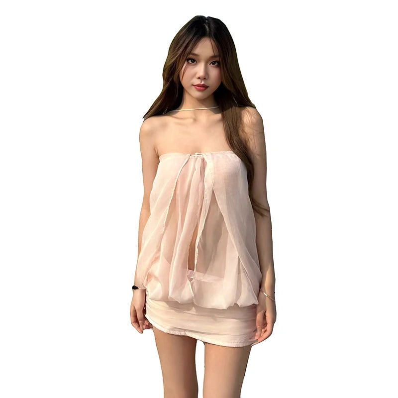 Mini bodycon dress for women by Sisterlinda featuring a stylish crisscross neckline, perfect for fashionable occasions.
