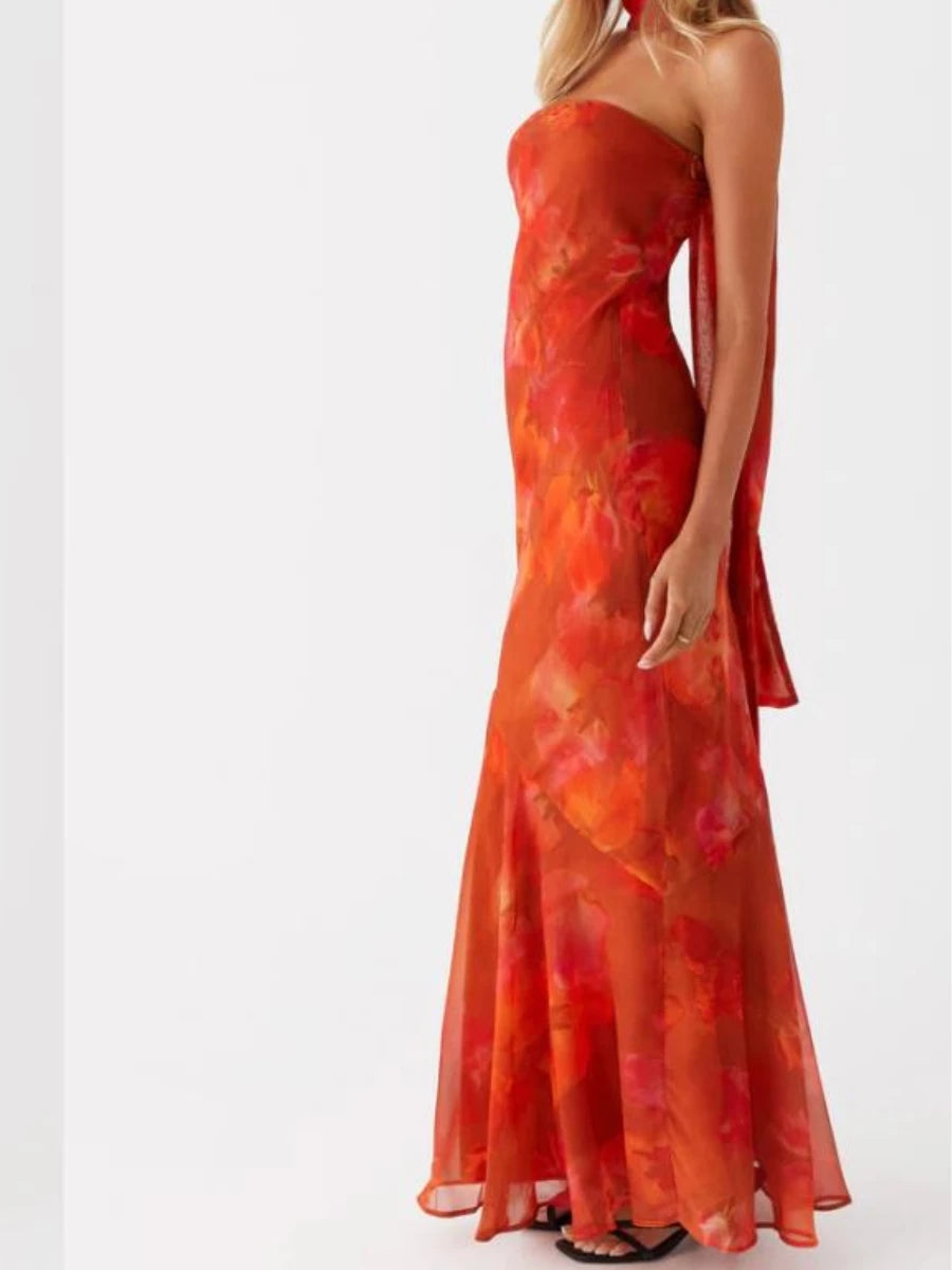 Vestido largo ajustado para mujer con pañuelo, vestido ma...