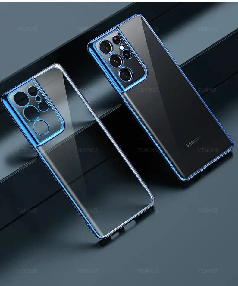 Transparent silicone phone case with protective coating, designed for a sleek fit and durable protection.