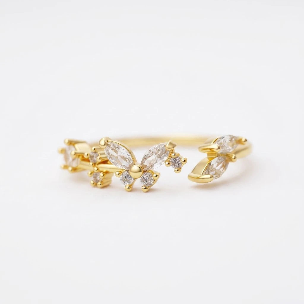 Anillo Flor Circon Colorido Ajustable Mujer Moda Vintage Regalo Joyería