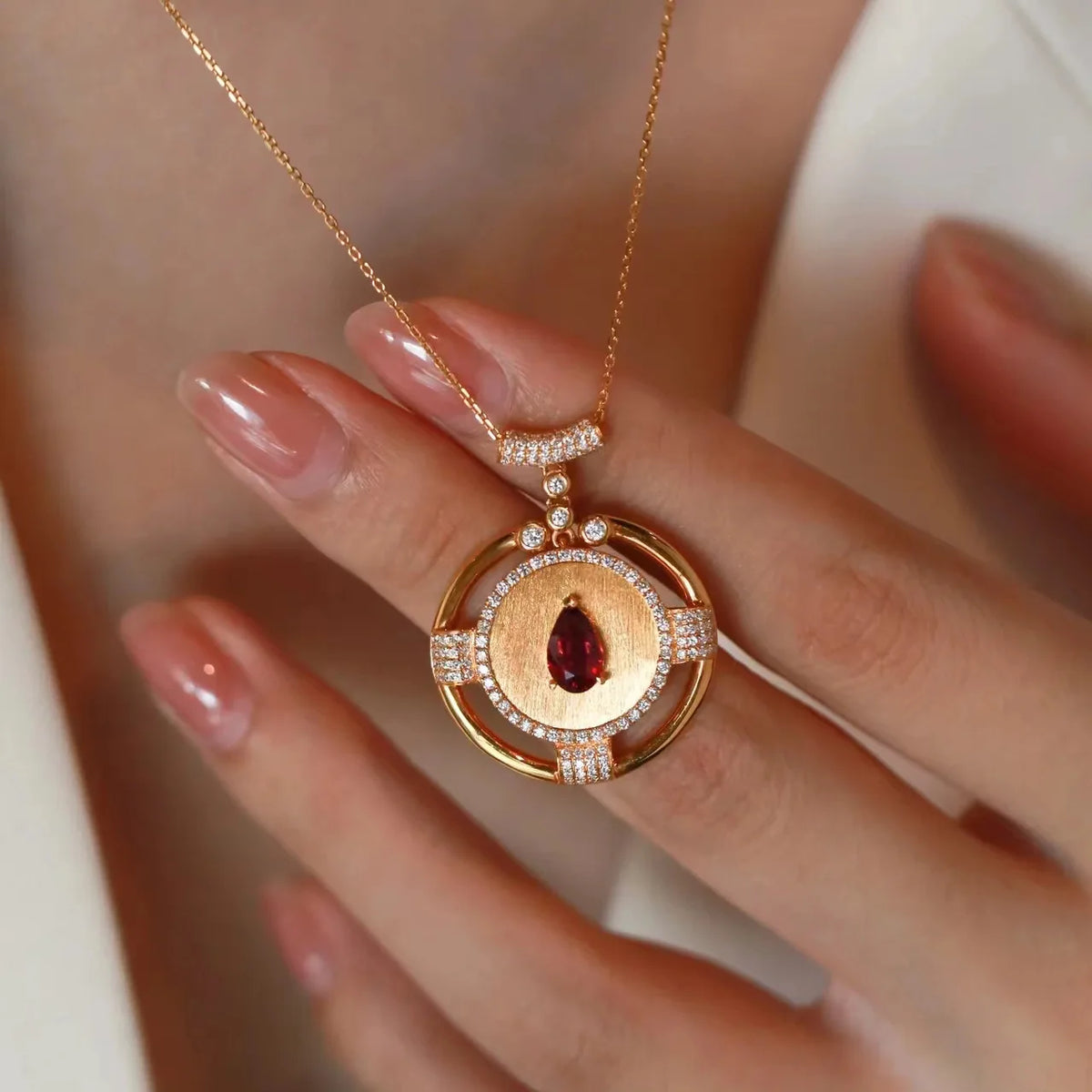 Colgante de oro rosa de 14K y 2 quilates para mujer, Gema...