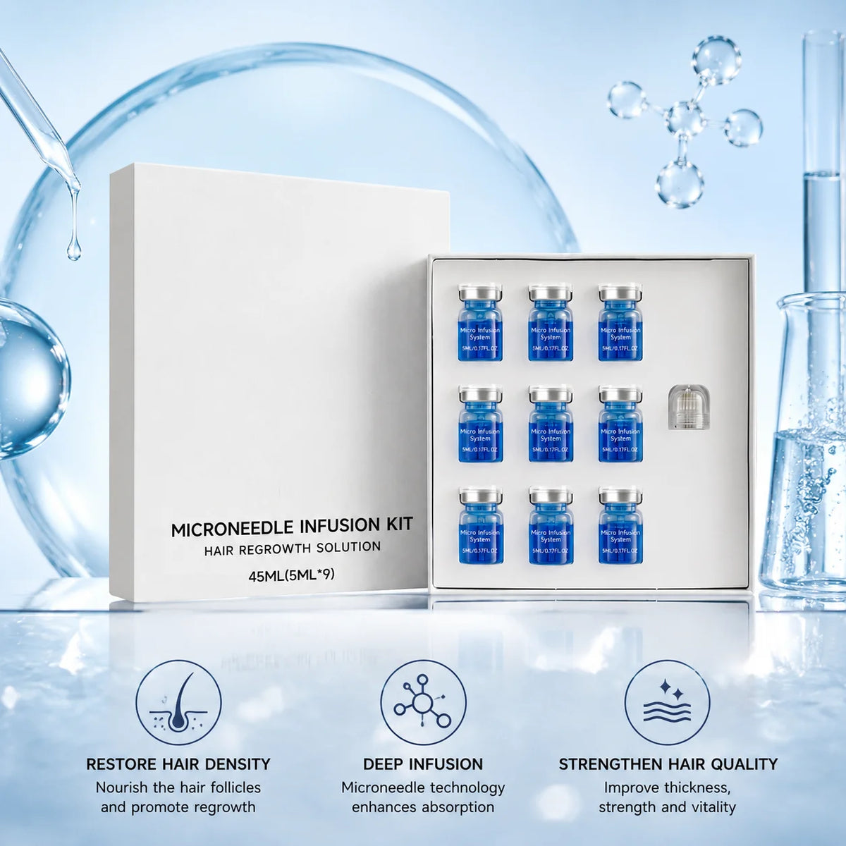 Kit de Microagujas para el Crecimiento del Cabello, Soluc...