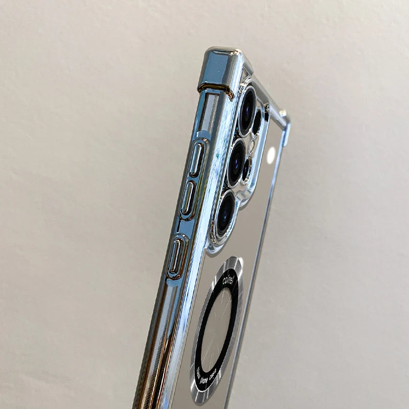Luxury magnetic wireless charging case for Samsung Galaxy S9, featuring sleek design and easy magnetic attachment.