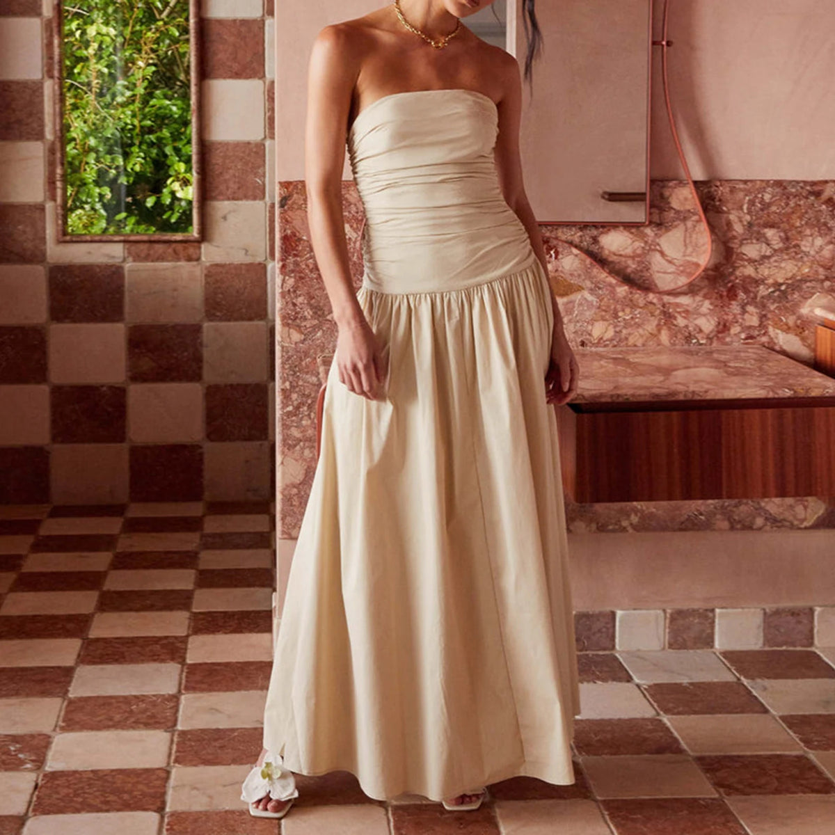Vestido largo elegante sin tirantes para mujer, vestido v...