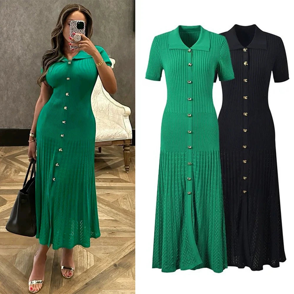YuooMuoo marca de moda Vintage cuello vuelto Maxi vestido...