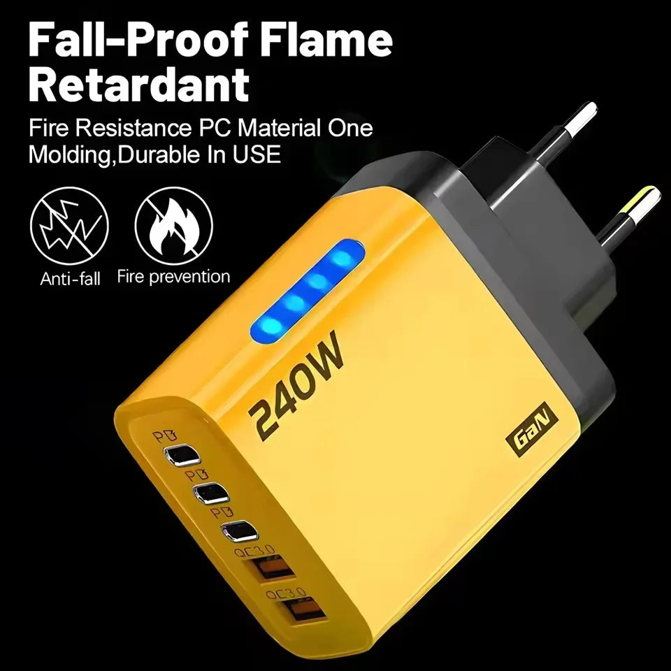 Cargador 240W 5-en-1 DIXSG: Carga Rápida Tipo C para Móvil
